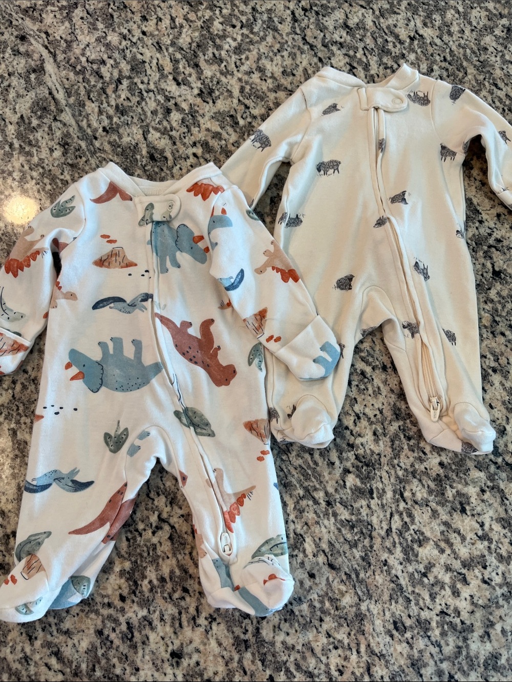 Carter's Neutral Cream and Multicolor Dinosaur Footed One-Piece Sleepers
